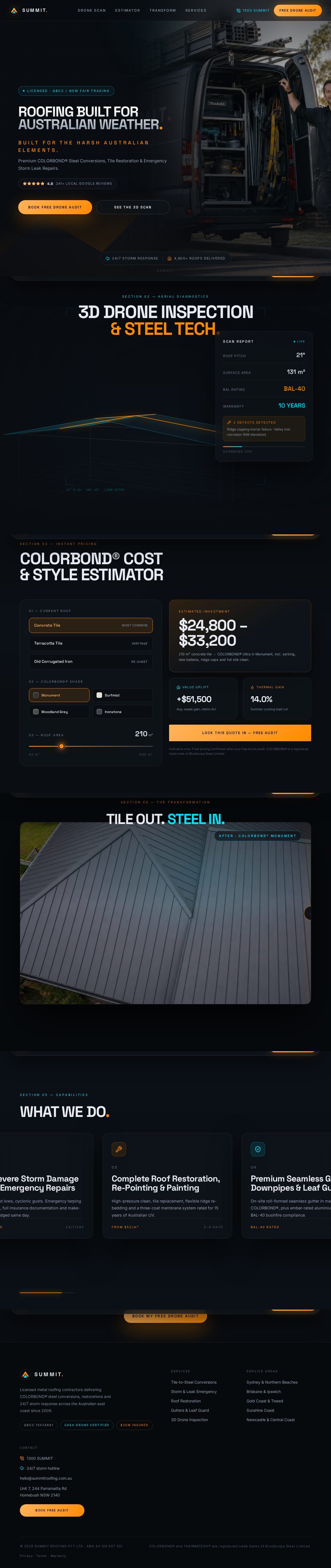 Summit Roofing website, full page